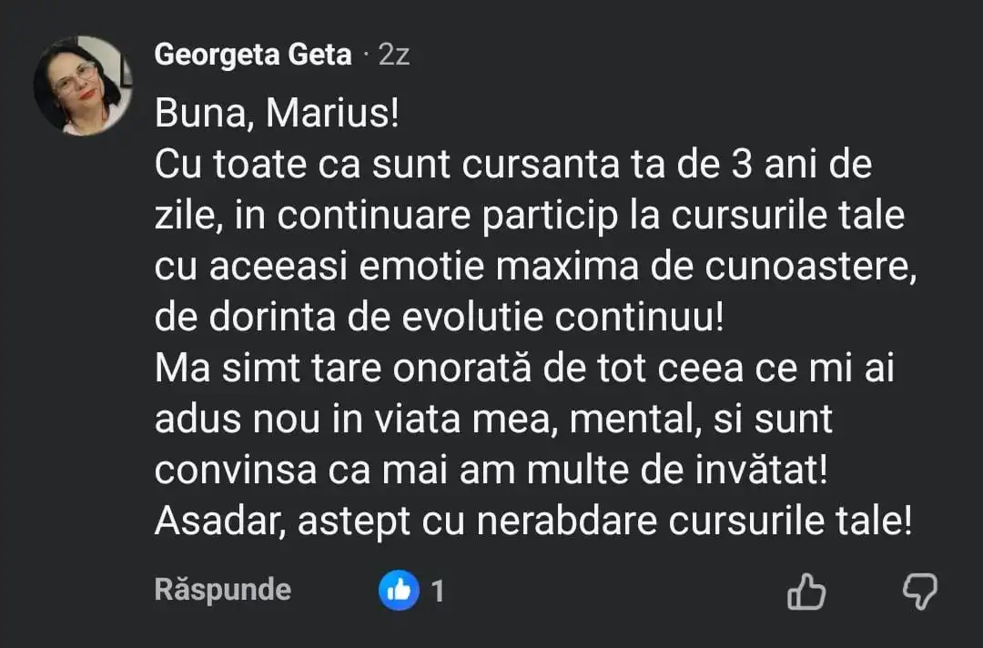 Mesaj primit de la un cursant NLP Mania