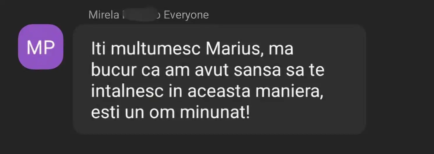 Mesaj primit de la un cursant NLP Mania